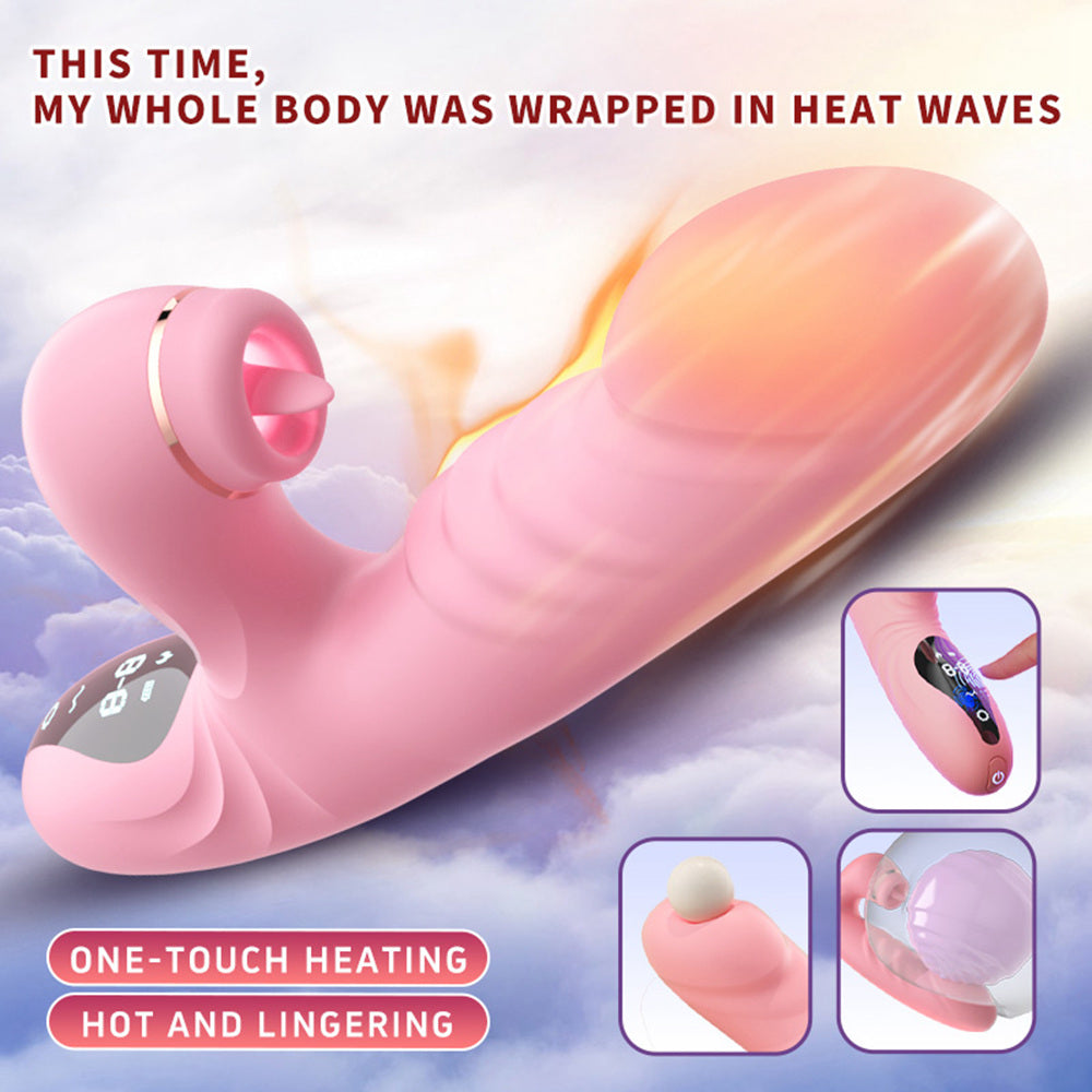 Pink Xinghaoya thrusting dildo vibrator with heating function and control buttons.