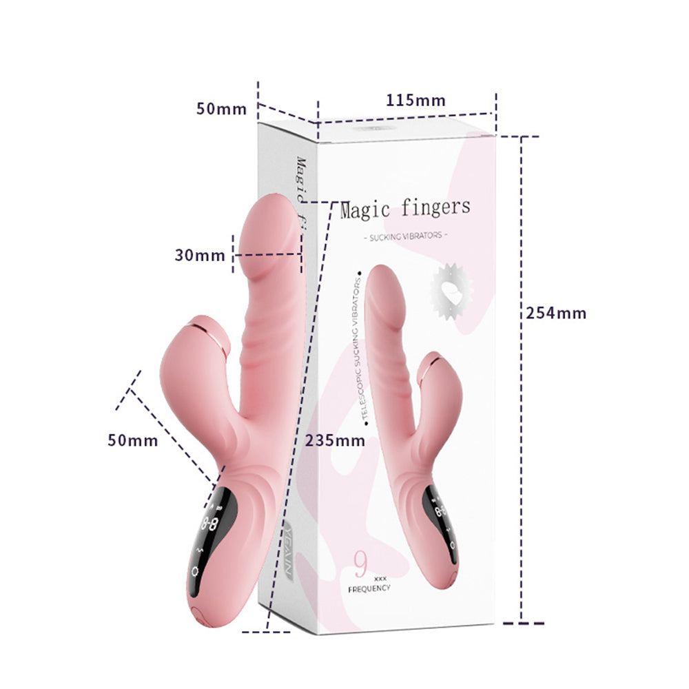 Xinghaoya luxurious pink thrusting dildo vibrator with dimensions and packaging.