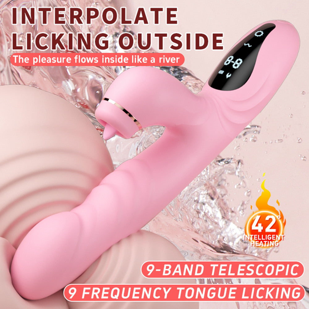 Xinghaoya pink thrusting dildo vibrator with licking function and heating feature.